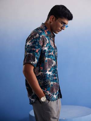 Turquoise Cotton Blend Ethnic Shirt 2