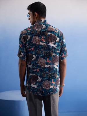 Turquoise Cotton Blend Ethnic Shirt 3