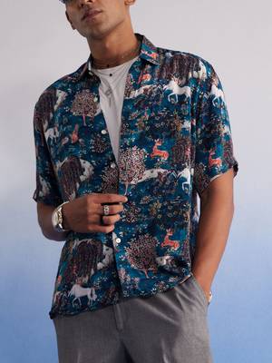 Turquoise Cotton Blend Ethnic Shirt 4