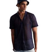 Men'S Blue Net Ethnic Shirt