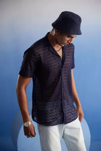 Blue Net Ethnic Shirt
