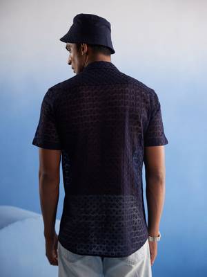 Blue Net Ethnic Shirt 3