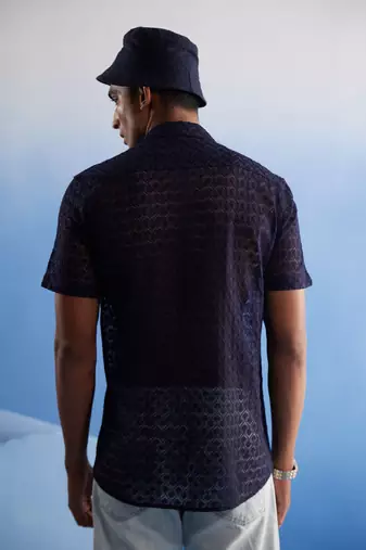 Blue Net Ethnic Shirt