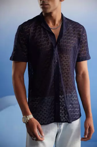 Blue Net Ethnic Shirt
