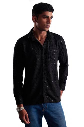 Men'S Black Rayon Ethnic Shirt