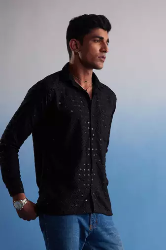 Black Rayon Ethnic Shirt