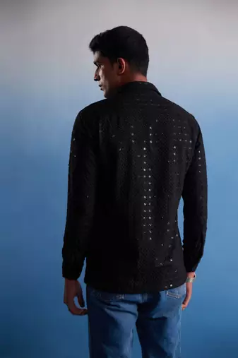 Black Rayon Ethnic Shirt