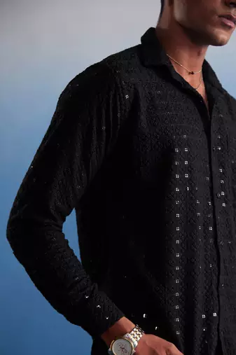 Black Rayon Ethnic Shirt