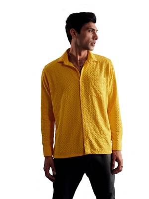 Yellow Rayon Ethnic Shirt 1