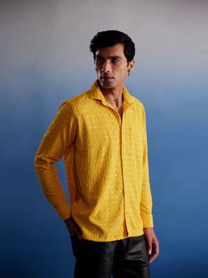 Yellow Rayon Ethnic Shirt 2