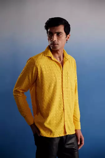 Yellow Rayon Ethnic Shirt