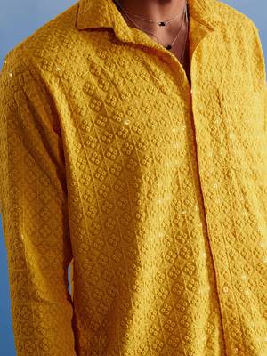 Yellow Rayon Ethnic Shirt 4