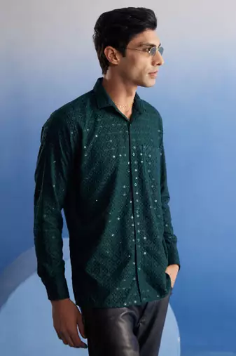 Green Rayon Ethnic Shirt