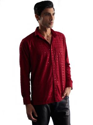 Maroon Rayon Ethnic Shirt 1