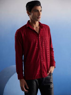 Maroon Rayon Ethnic Shirt 2