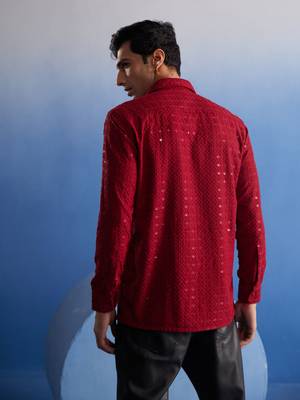 Maroon Rayon Ethnic Shirt 3