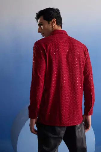 Maroon Rayon Ethnic Shirt