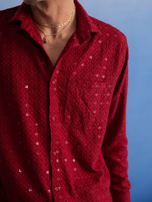 Maroon Rayon Ethnic Shirt 4