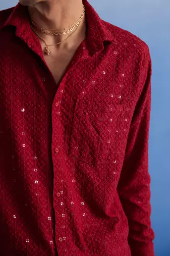 Maroon Rayon Ethnic Shirt