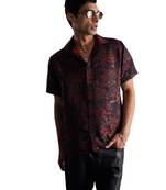 Black Base Red Silk Blend Ethnic Shirt