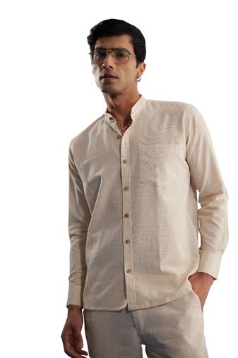Men'S Cream Cotton Ethnic Shirt