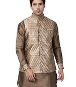 Men'S Gold Silk Blend Nehru Jacket