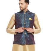 Navy Blue Silk Blend Nehru Jacket