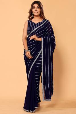 ready to wear gorgeous blue georgette embroidery saree with embroidery work 1