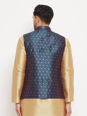 Navy Blue Silk Blend Nehru Jacket 3