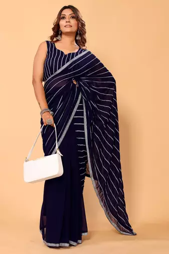 ready to wear gorgeous blue georgette embroidery saree with embroidery work