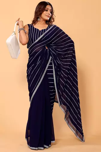 ready to wear gorgeous blue georgette embroidery saree with embroidery work