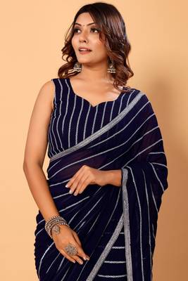 ready to wear gorgeous blue georgette embroidery saree with embroidery work 4