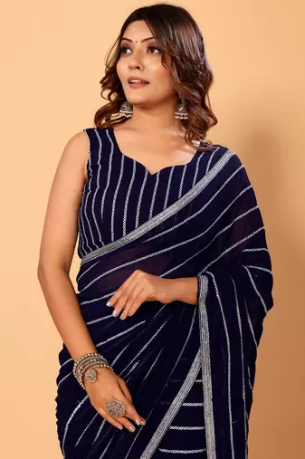 ready to wear gorgeous blue georgette embroidery saree with embroidery work
