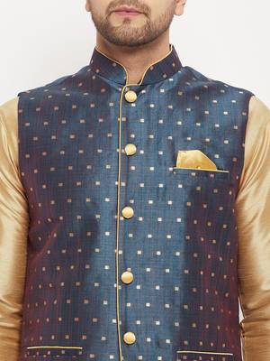 Navy Blue Silk Blend Nehru Jacket 4