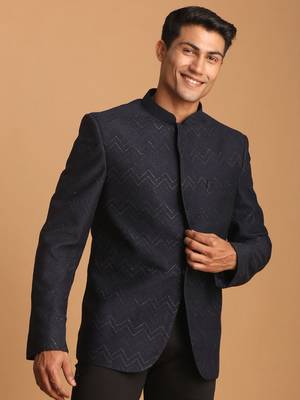 Navy Blue Silk Blend Jodhpuri 2