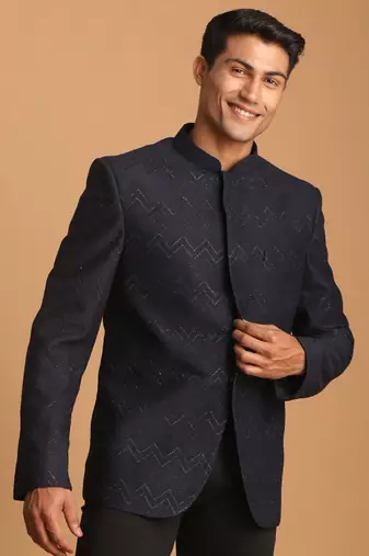 Navy Blue Silk Blend Jodhpuri