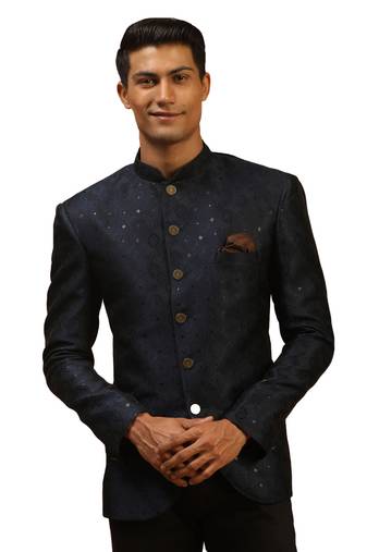 Vastramay men's navy blue silk blend jodhpuri