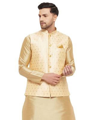 Gold Silk Blend Nehru Jacket 1