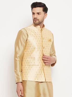 Gold Silk Blend Nehru Jacket 2