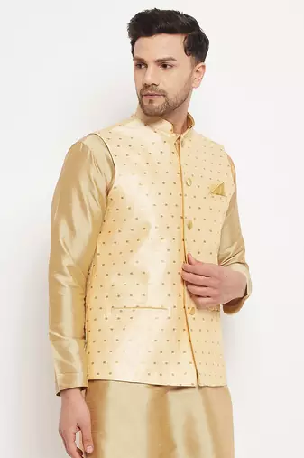 Gold Silk Blend Nehru Jacket
