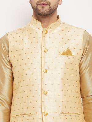Gold Silk Blend Nehru Jacket 4
