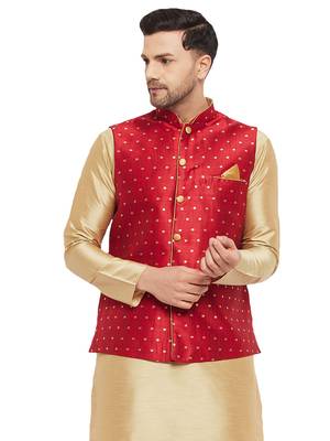 Maroon Silk Blend Nehru Jacket 1
