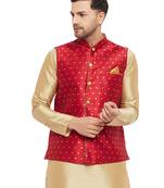 Maroon Silk Blend Nehru Jacket