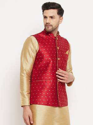 Maroon Silk Blend Nehru Jacket 2
