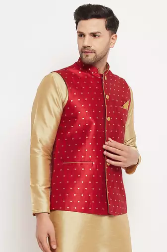 Maroon Silk Blend Nehru Jacket