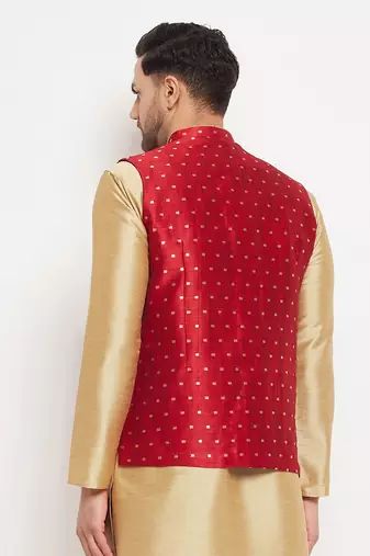 Maroon Silk Blend Nehru Jacket