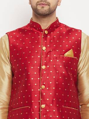 Maroon Silk Blend Nehru Jacket 4