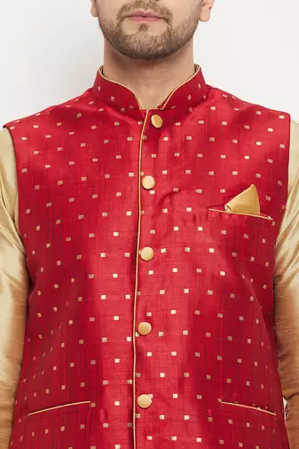Maroon Silk Blend Nehru Jacket