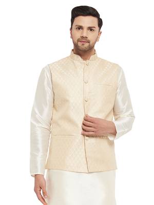 White Silk Blend Nehru Jacket 1
