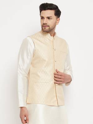 White Silk Blend Nehru Jacket 2